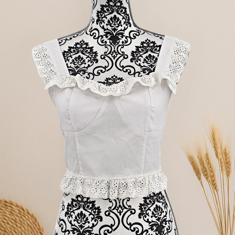 Eyelet Ruffle White Tank Top